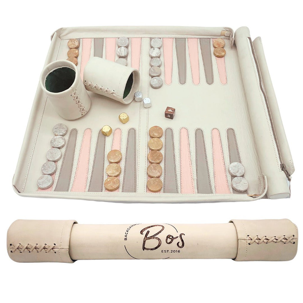 Roll Up Backgammon Leather Cream
