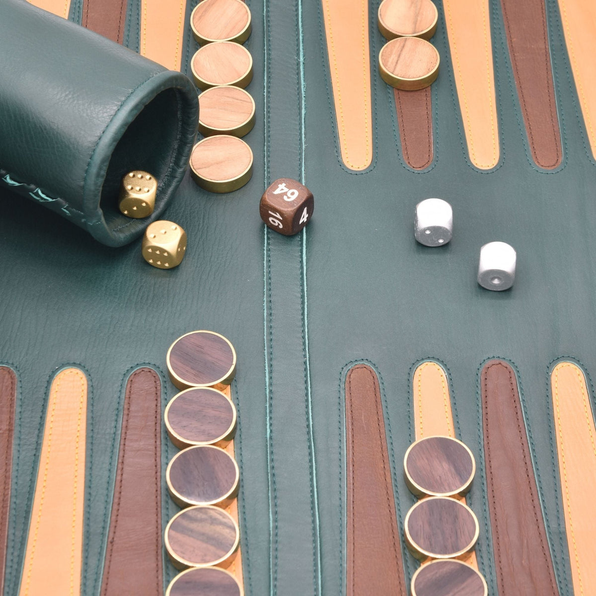 DOLLAR BILL GREEN WITH WOOD BRASS RINGED CHECKERS