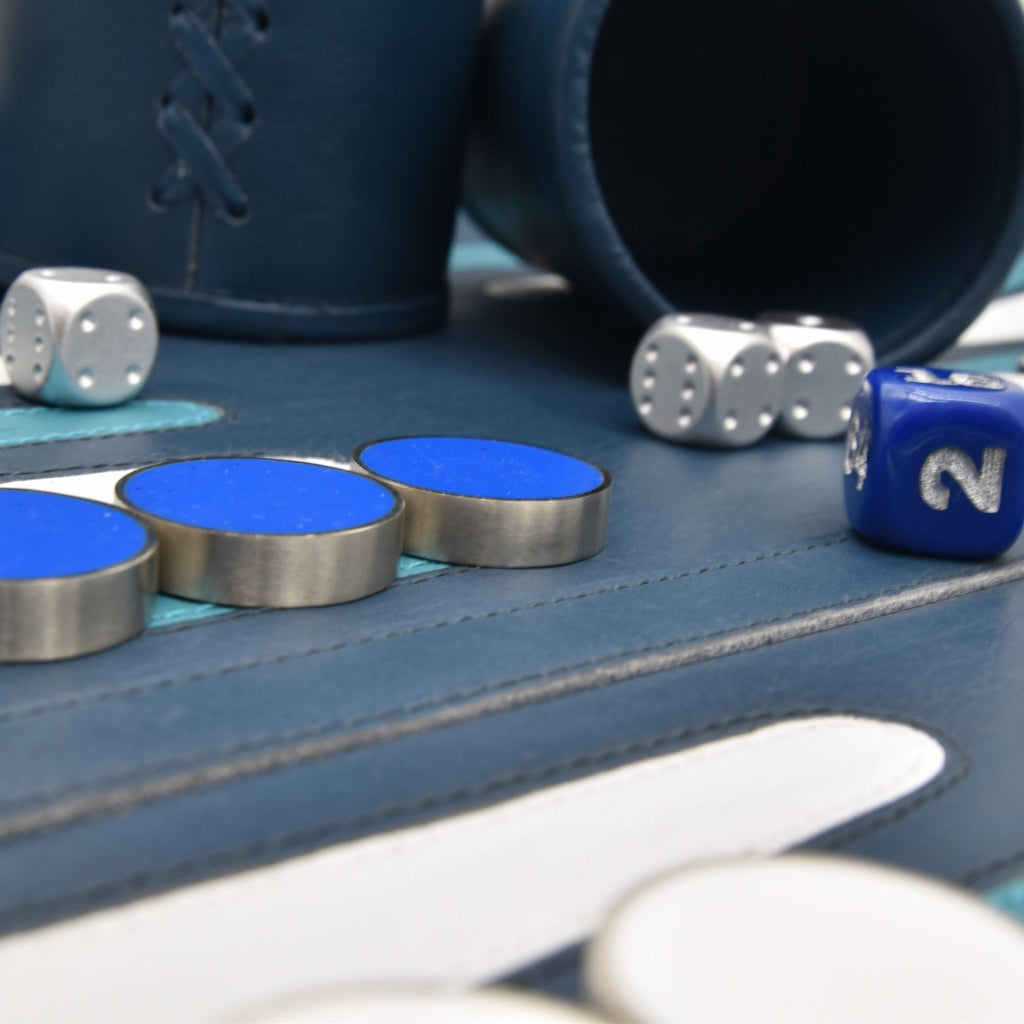 Roll Up Backgammon Leather Dark Blue