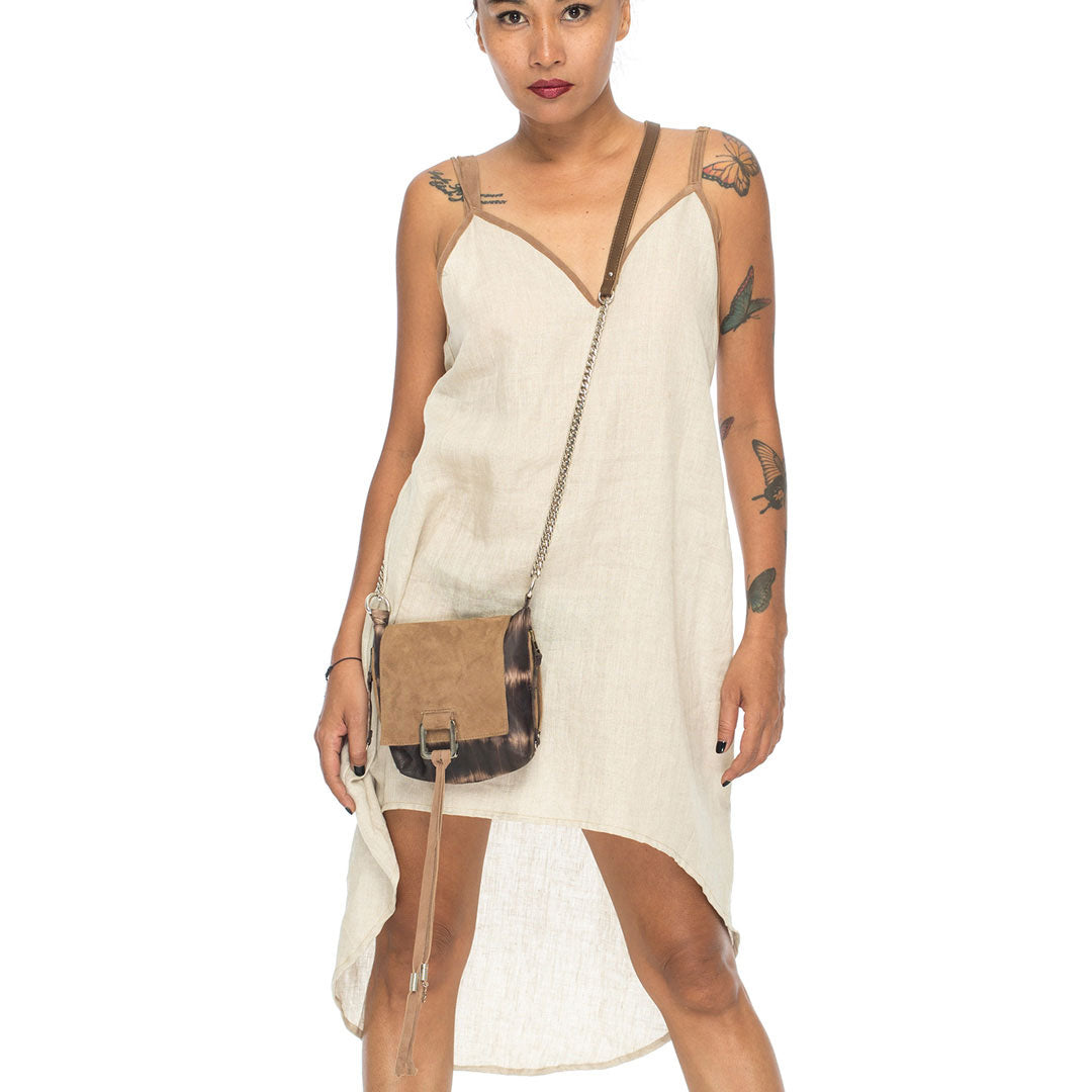 Kenzha | Open Back Linen Midi Dress Tan - Patricia Bos