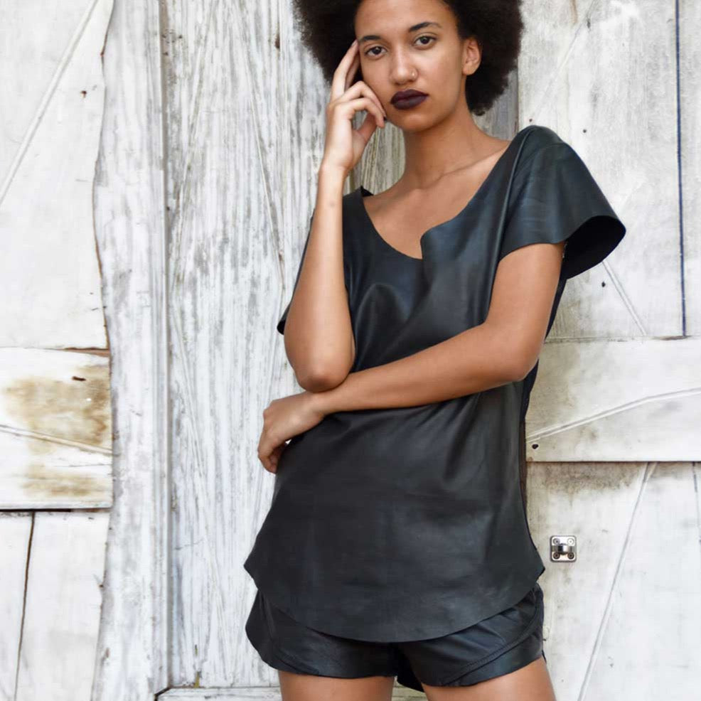Tessa | Leather T-shirt Top - Patricia Bos