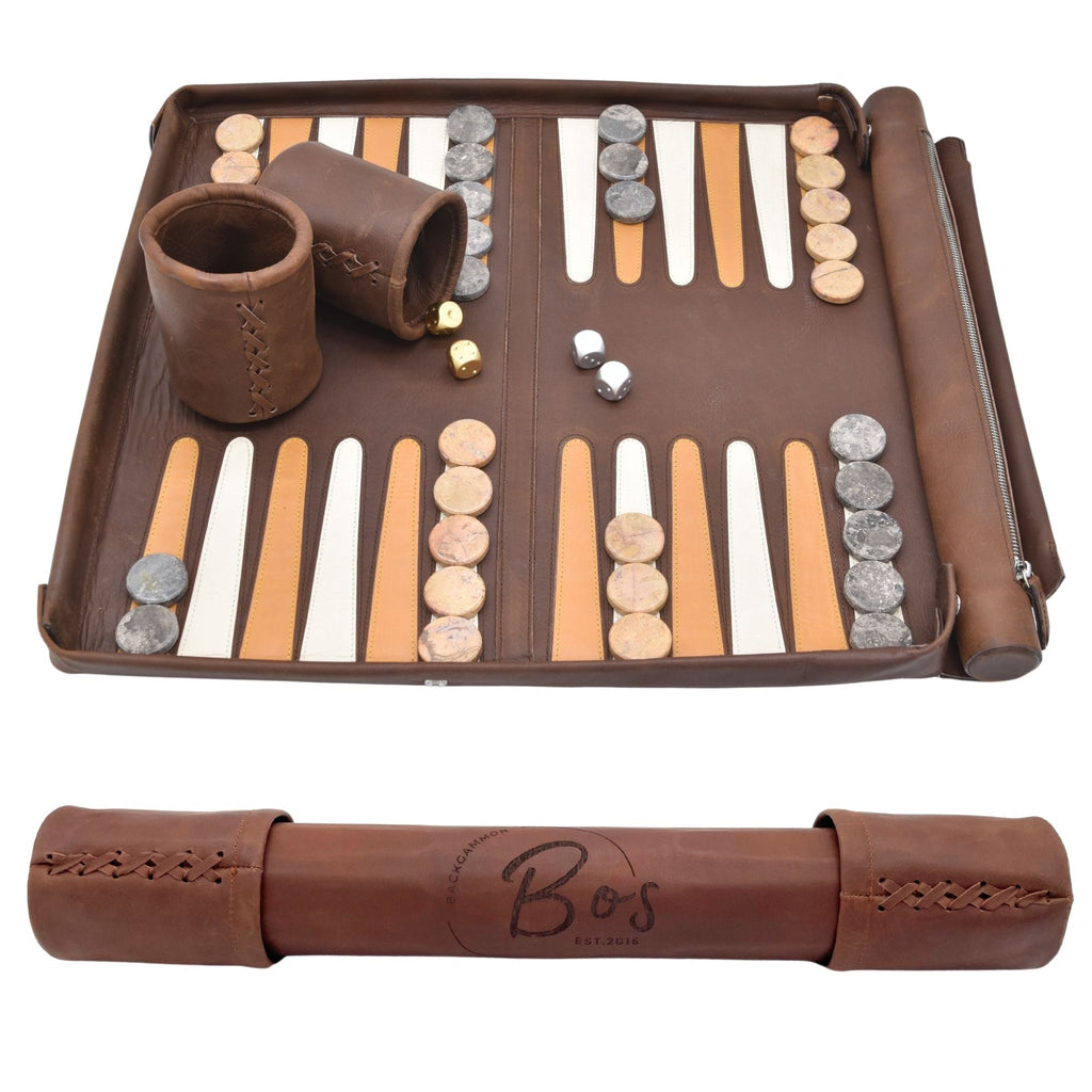 Roll Up Backgammon Leather Brown