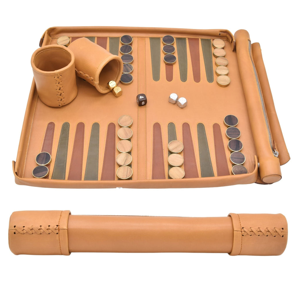 Roll up Backgammon Leather Ochre Yellow