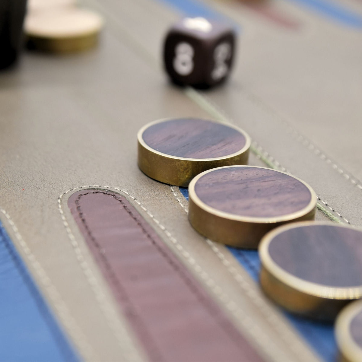 TAUPE WITH WOOD BRASS RINGED CHECKERS